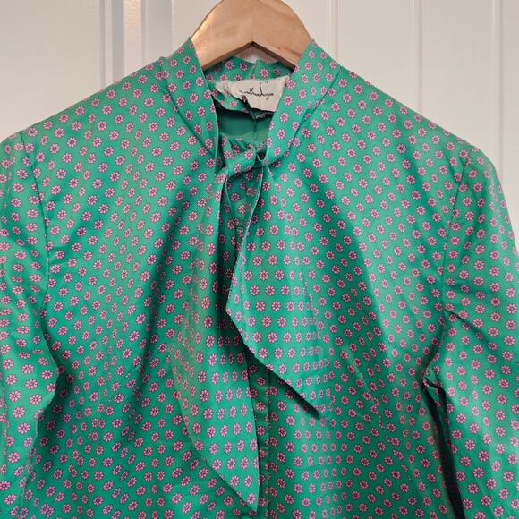 Vintage Floral Sheath Dress Women Meduim Green 70s Preppy Cottage Retro Mod - Picture 3 of 12